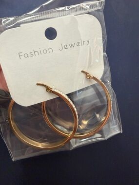 Pol Atteu Gold Hoop Earrings with Clear Crystal Accents - Fashion Jewelry